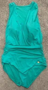 Sunseeker Australia Teal Cross Front One Piece Swimsuit Ruched Size 10